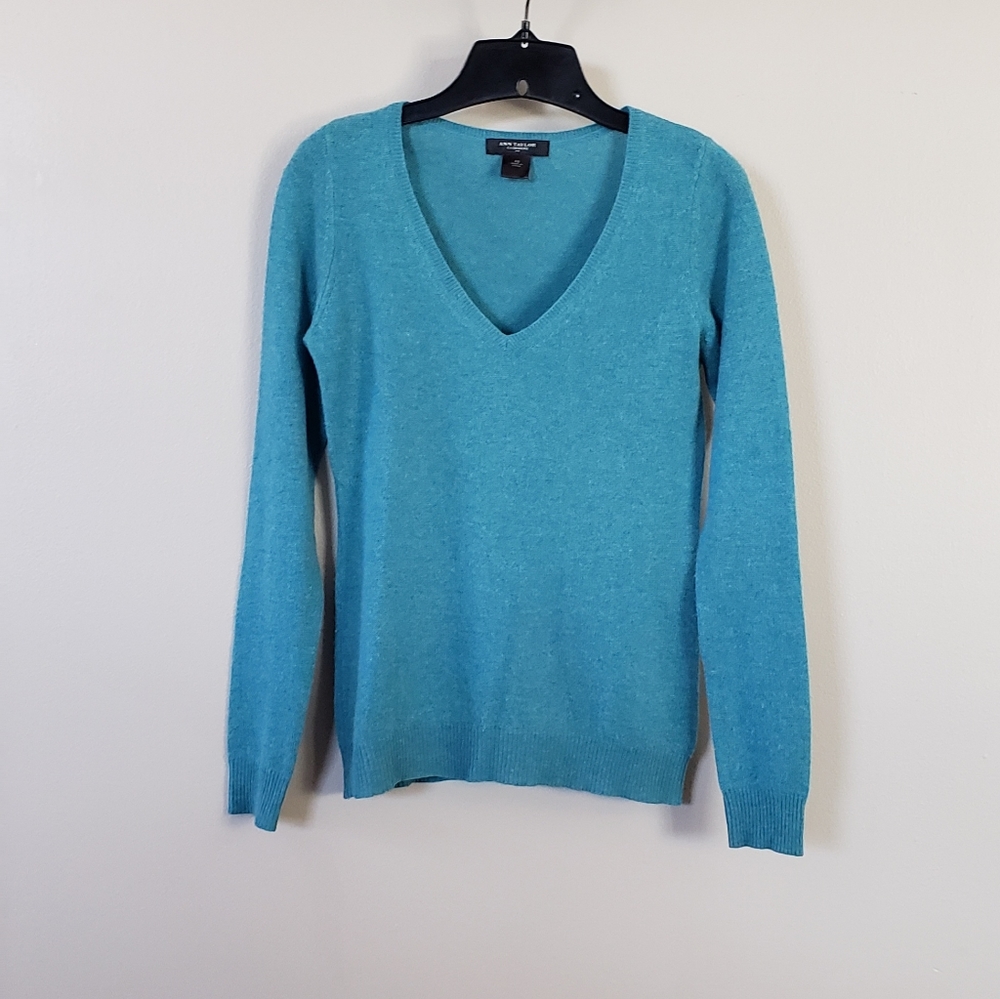 100% Cashmere Ann Taylor Teal Sweater Size XS